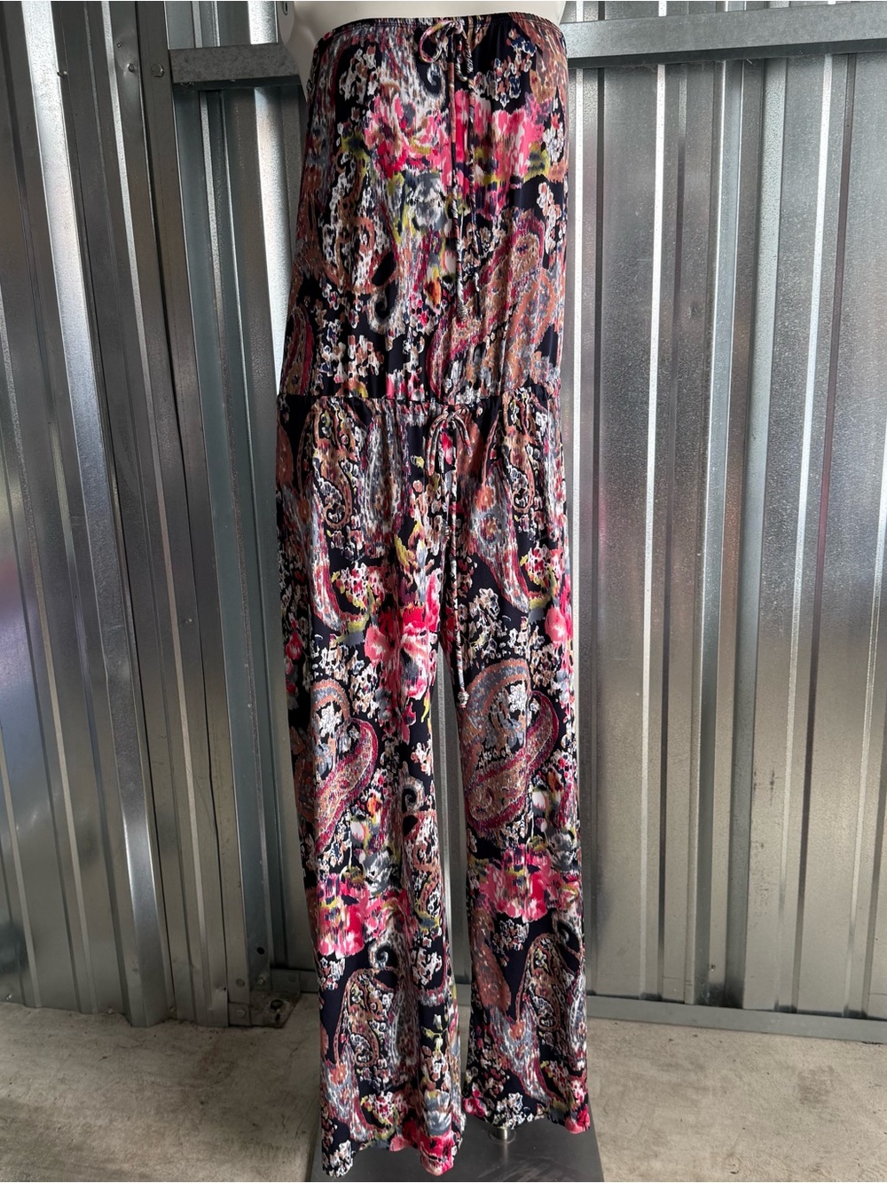 Boho Paisley Strapless Jumpsuit Wide Leg Floral Festival L